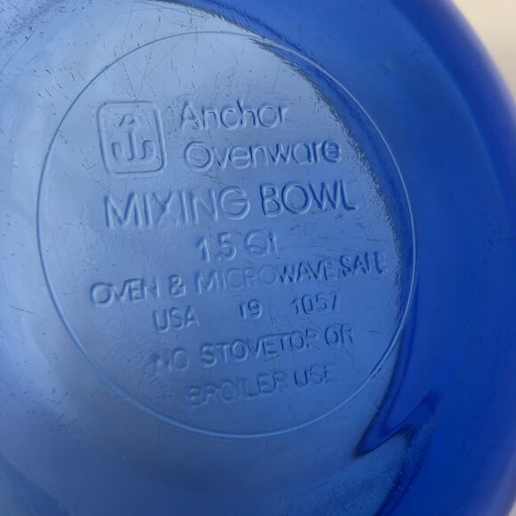 Anchor Ovenware  Mixing Bowl 1.5 Quart Cobalt Blue Glass #1057 - Picture 5 of 7